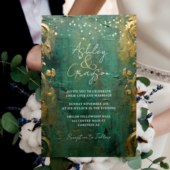 Convites Casamento Verde Esmeralda e Dourado (Criador carregado)