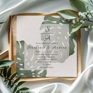 Convites Casamento Verde Esmeralda Elegante Monstera