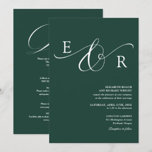 Convites Casamento Verde Esmeralda Monograma Chic Tudo Em U