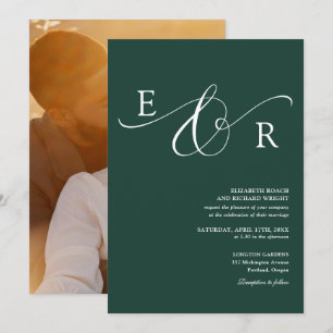 Convites Casamento Verde Esmeralda Monograma Elegante Foto