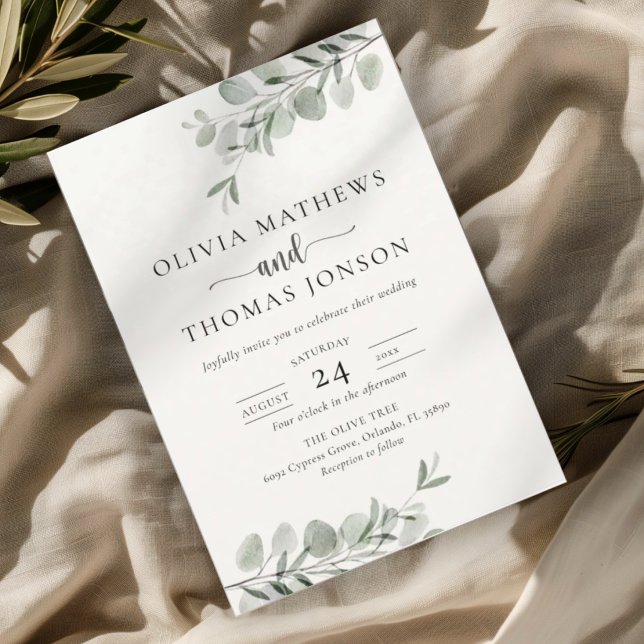 Convites Casamento Verde Eucalipto Botânico Rústico  (Criador carregado)