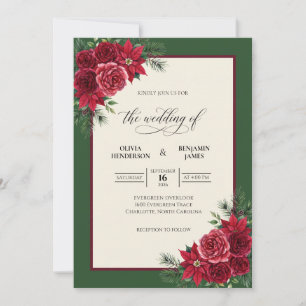 Convites Casamento Verde Evereucalyptus Poinsettia Carmesim