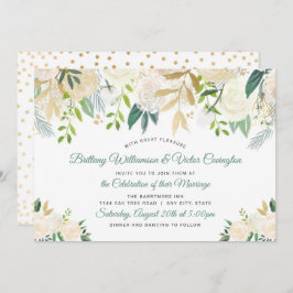 Convites Casamento Verde Floral de Creme Branco Moderno