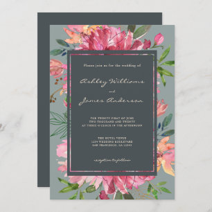 Convites Casamento Verde Floral de Ruby Pink Peony