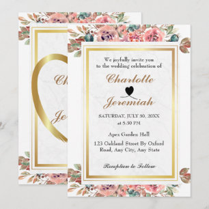 Convites Casamento Verde Floral Dourado Cor-de-rosa Esbranq