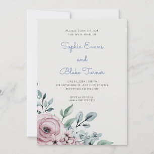 Convites Casamento Verde Floral Elegante Rosa e Azul