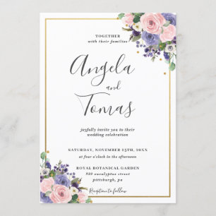 Convites Casamento Verde-Floral Púrpura Lavanda-Rosa