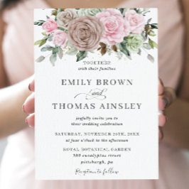 Convites Casamento Verde Floral Rustic Brown Pink Sage