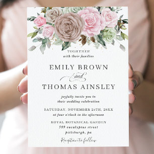 Convites Casamento Verde Floral Rustic Brown Pink Sage