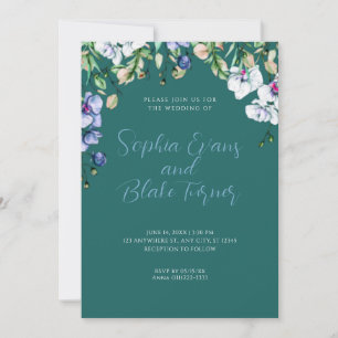 Convites Casamento Verde Floral Verde Azul, Branco e Verde