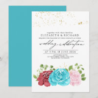 Casamento Verde Floral Vermelho Moderno Turquesa