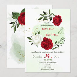 Convites casamento verde-flores brancas vermelhas