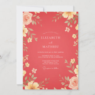 Convites Casamento Verde Folhagem Coral Quente