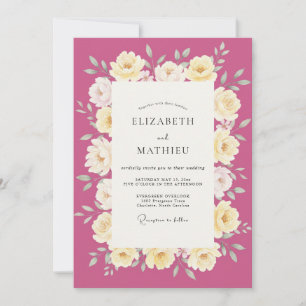 Convites Casamento Verde Folhagem Creme Quente Magenta