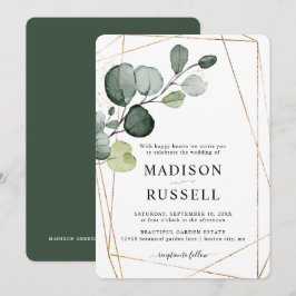Convites Casamento Verde Folhagem Eucalipto Dourado