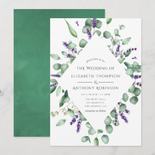 Convites Casamento Verde Folhagem Lavanda Eucalipto