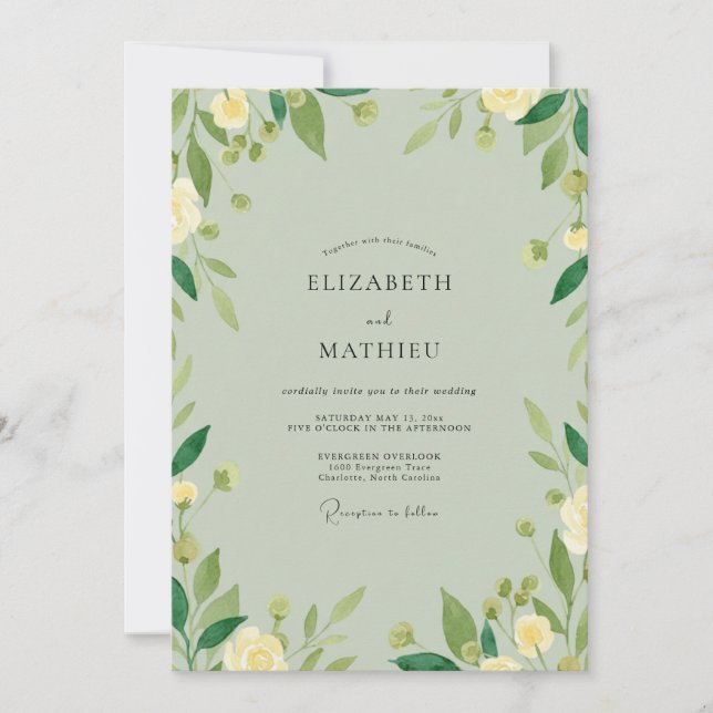 Convites Casamento Verde Folhagem Marfim Celadon (Frente)