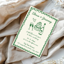 Convites Casamento Verde Francês Vintage Ilustrado