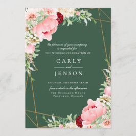 Convites Casamento Verde Geométrico Escamudo Rosa