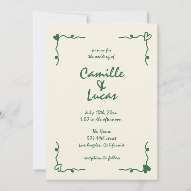Convites Casamento Verde Imporal Retro (Frente)