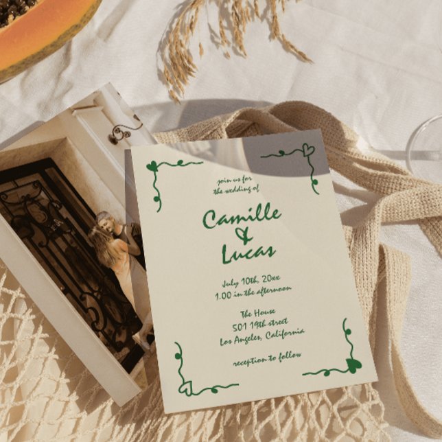 Convites Casamento Verde Imporal Retro (Criador carregado)