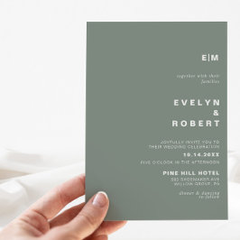 Convites Casamento Verde Inicial Elegante Minimalista