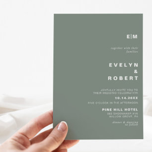 Convites Casamento Verde Inicial Elegante Minimalista