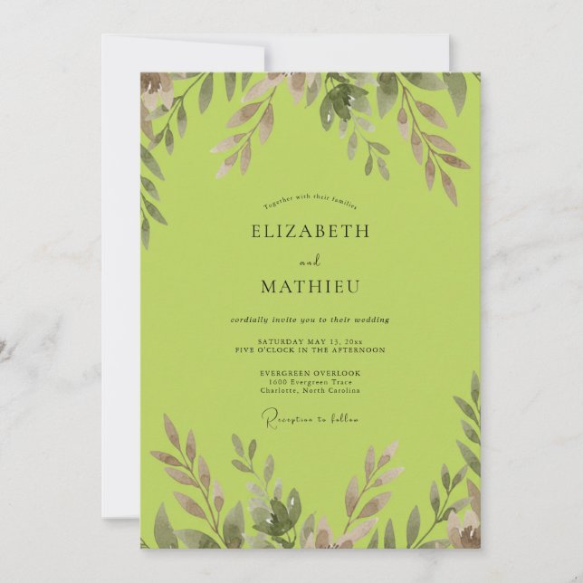 Convites Casamento Verde-Limão ao Luar (Frente)