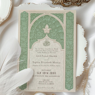 Convites Casamento Verde Luxe Islâmico Lace Sage
