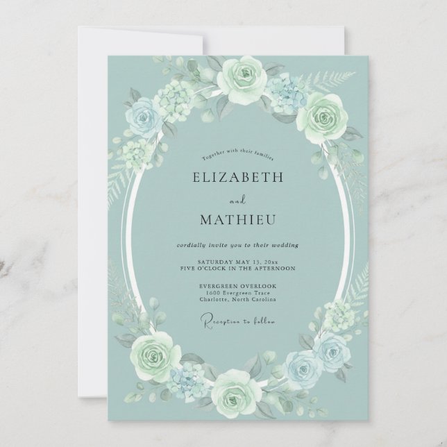 Convites Casamento Verde Luxuriante de Eucalipto na Naturez (Frente)