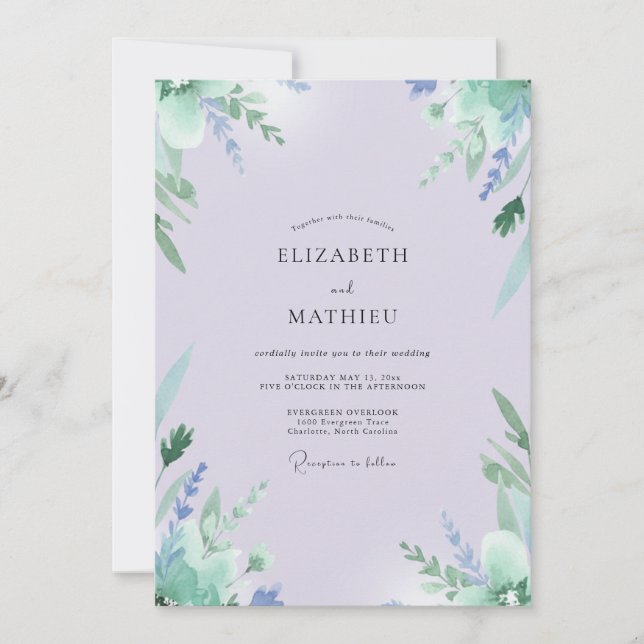 Convites Casamento Verde-Menta Lilás (Frente)