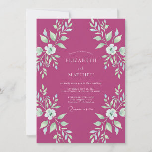 Convites Casamento Verde-Menta Magenta Folhado