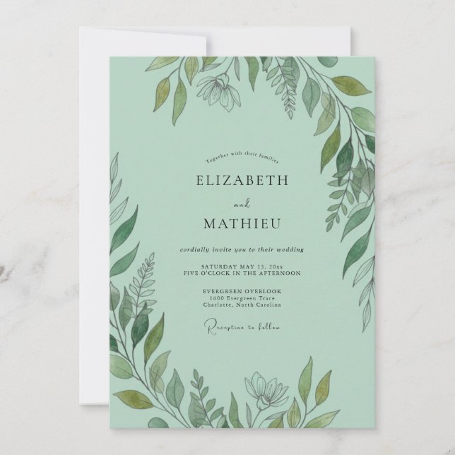 Convites Casamento Verde-Menta na Floresta Verdejante (Frente)