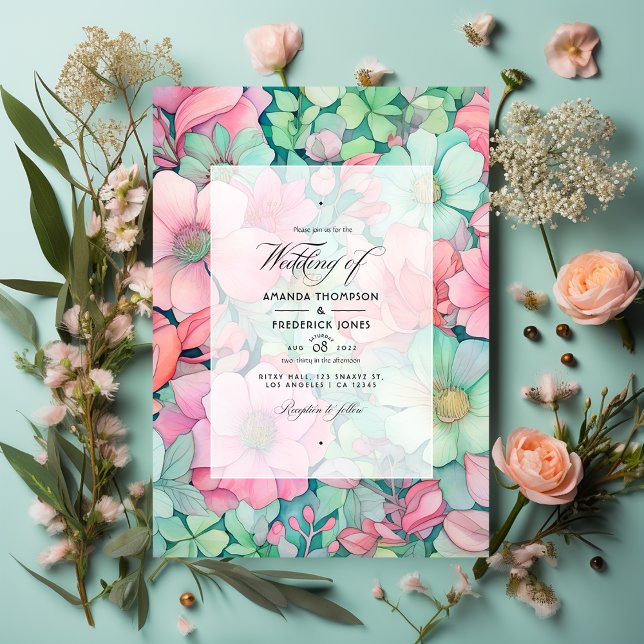 Convites Casamento Verde Menta, Rosa Bege e Cinza Marmore (Criador carregado)