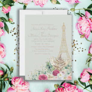 Convites Casamento Verde Menta Torre Eiffel Paris França