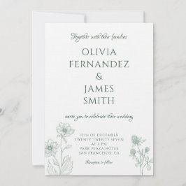 Convites Casamento Verde Mínimo de Sage de Flor Selvagem Mo