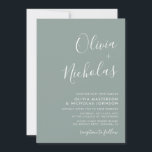 Convites Casamento Verde Mínimo do Monograma do Script Mode<br><div class="desc">Simples E Minimalista, O Monograma Do Script De Caligrafia Monograma Sage Green Wedding Card. Apresentando um nome monográfico enorme em um script de fontes de traço com letras elegantes, para o swash tail, em verde sábio ou verde empoeirado. Personalize o convite com um texto personalizado simples e elegante, incluindo os...</div>