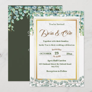 Convites Casamento verde mínimo Eucalyptus Watercolor