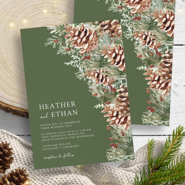 Convites Casamento Verde Moderno de Pine de inverno (Green Modern Winter Pine Wedding Invitation
)
