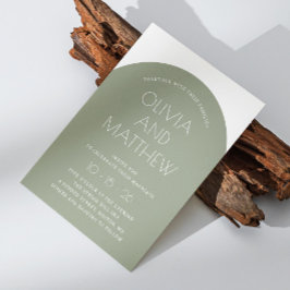 Convites Casamento verde moderno de tipografia sage + QR