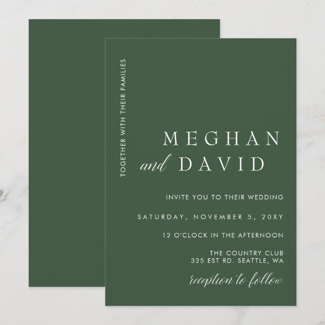 Convites Casamento Verde Moderno Mínimo Elegante Simples (Frente/Verso)