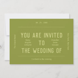 Convites Casamento Verde Monocromático Retroativo Vibrante