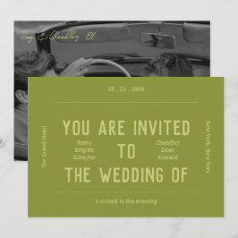 Convites Casamento Verde Monocromático Retroativo Vibrante