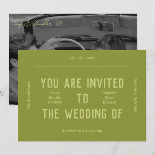 Convites Casamento Verde Monocromático Retroativo Vibrante