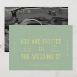 Convites Casamento Verde Monocromático Retroativo Vibrante
