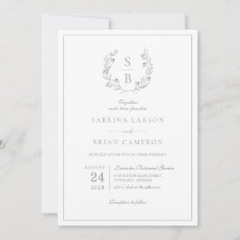 Convites Casamento Verde Monograma Wreath Sage
