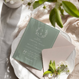 Convites Casamento Verde Monograma Wreath Sage