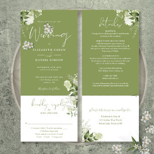 Convites Casamento Verde Musgo Botânico Tudo Em Um