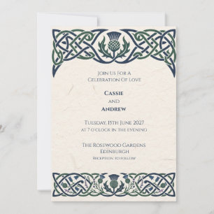 Convites Casamento Verde Navy Cardo Celta