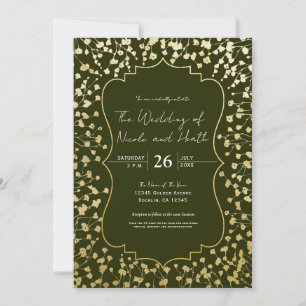Convites Casamento verde-oliva com ferrugem de Dourado bébé